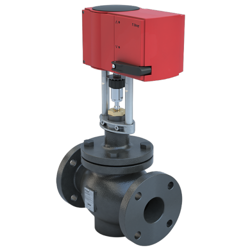 4 inch, Flanged Globe valve, 2way, Cast Iron body,Stainless steel trim for Steam application, CV 160, Normally Closed, Normally Closed | Pic and Globe Valve Linear Actuator 24VAC/DC Spring Return-down (EXTENDED), with Auxiliary Switch  0