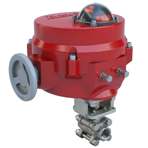 1/2 inch, 3 piece design threaded ball valve, SS, CV 12.6, Normally Open | 120 VAC, modulating, 800 lb-in, NEMA 4 0
