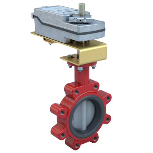 4 inch Lugged Butterfly Valve Resilient Seated, ANSI Class 125/150, DI body,SS Disc, CV 740, Normally Closed | Damper & Valve actuator, 24 VAC/DC, 177 lb-in,on/off, Spring Return, SW 0