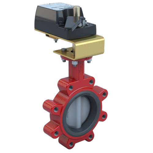 2.5 inch Lugged Butterfly Valve Resilient Seated, ANSI Class 125/150, DI body,SS Disc, CV 98, Normally Closed | Damper & Valve actuator, 24 Vac/dc, 210 lb-in,modulating, Non-Spring Return, SW 0