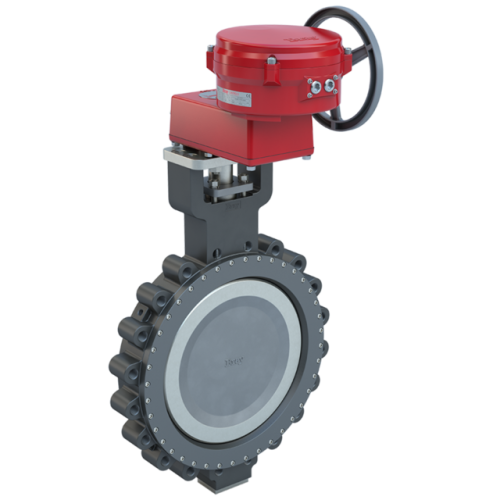 18 inch Lugged Butterfly valve High Performance, ANSI Class 150, CS body, CV 10500, Normally Closed | 120 VAC, Two position, 18000 lb-in, NEMA 4 0