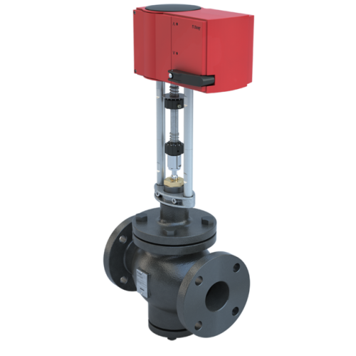 5 inch, Flanged Globe valve, 2way, Cast Iron body,Stainless steel trim for Steam application, CV 250,Normally Closed, Normally Closed | Pic and Globe Valve Linear Actuator 24VAC/DC Spring Return-down (EXTENDED) 0